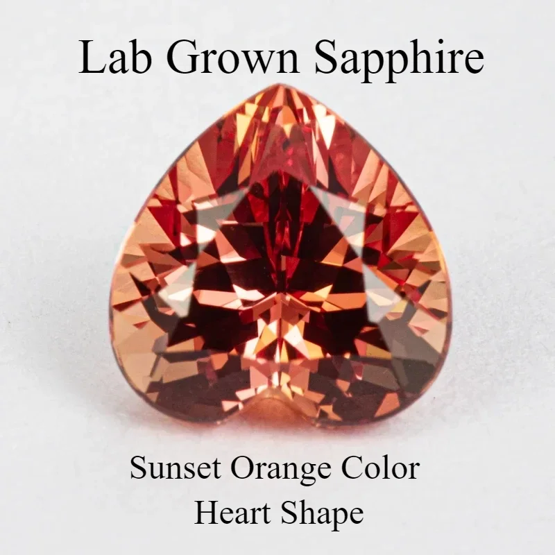 

Lab Grown Sapphire Heart Shape Sunset Orange Color Stone for Charms Diy Jewelry Making Earrings Ring Selectable AGL Certificate