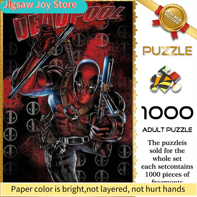 

Marvel Themed Seamless Jigsaw Puzzle Z11.3-56, Deadpool Dual Swords Combat Comic Art Design - Durable Thick DIY Puzzle, Adult