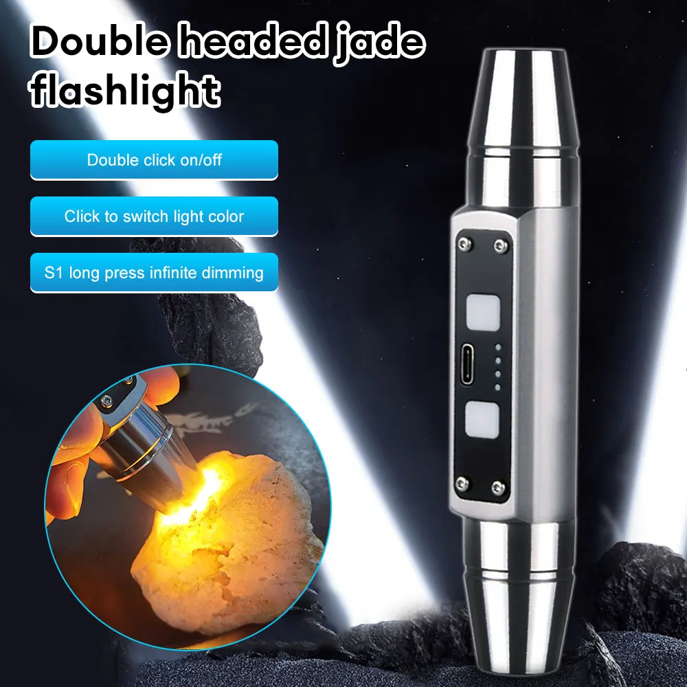 Rechargeable Jade Identification Flashlight 6 Light Sources Jade Detector Light Ultraviolet 365nm/395nm LED UV Torch for Gems