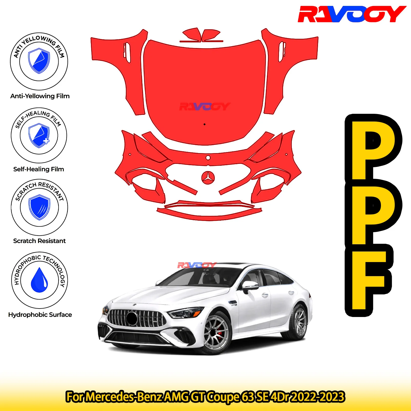 

For Mercedes-Benz AMG GT Coupe 63 SE 4Dr 2022-2023 Glossy Matte Black Precut front PPF Kit Paint Protection Film