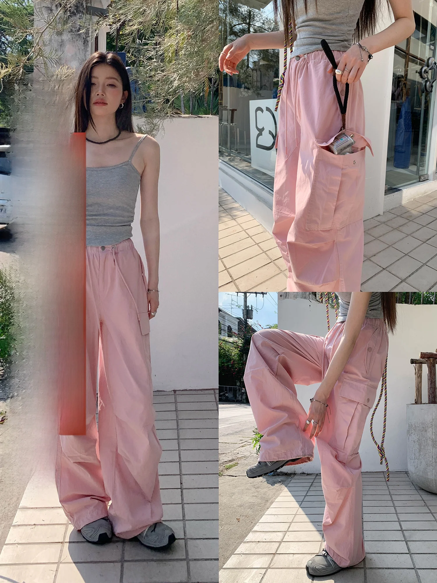 

High Waist Straight Leg Lightweight Casual Pants Women's Pink Workwear Summer New Style Wide Leg Pants Long Trousers