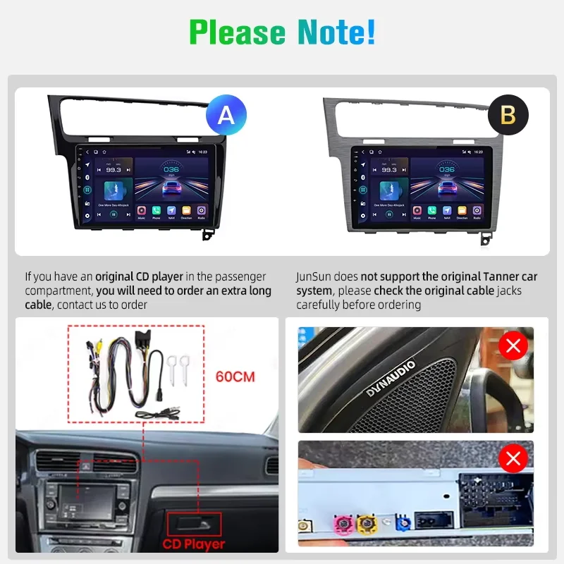 Junsun Android13 Qualcomm 8 Core Wireless CarPlay for Apple Android car Car Radio For VW Golf 7 2013-2017 Car Radio GPS FM RDS