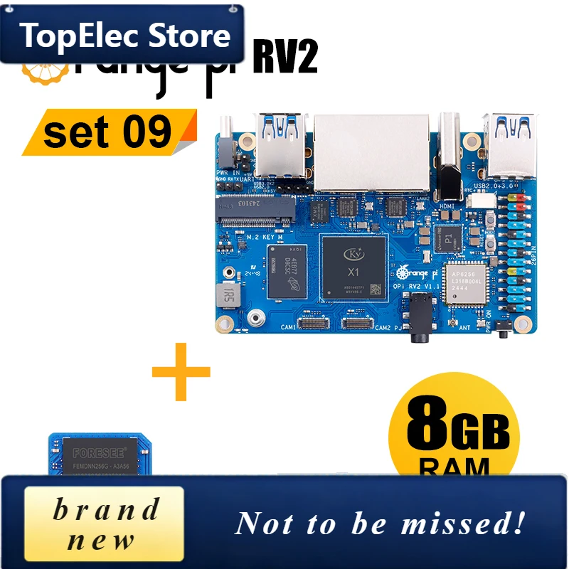 TopElec Orange Pi RV2 8GB LPDRR4X Single Board Computer+256GB EMMC Module 2pcs Sets