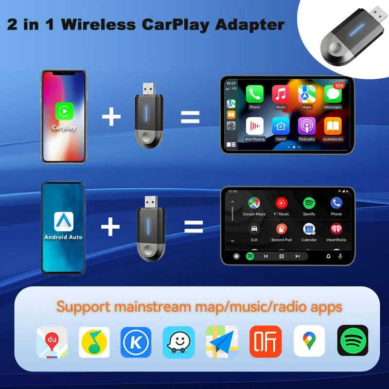 

2 in 1 Wireless CarPlay Android Auto Apple Carplay Adapter Mini AI Box Plug And Play Car Adapter Connection Car Accessories