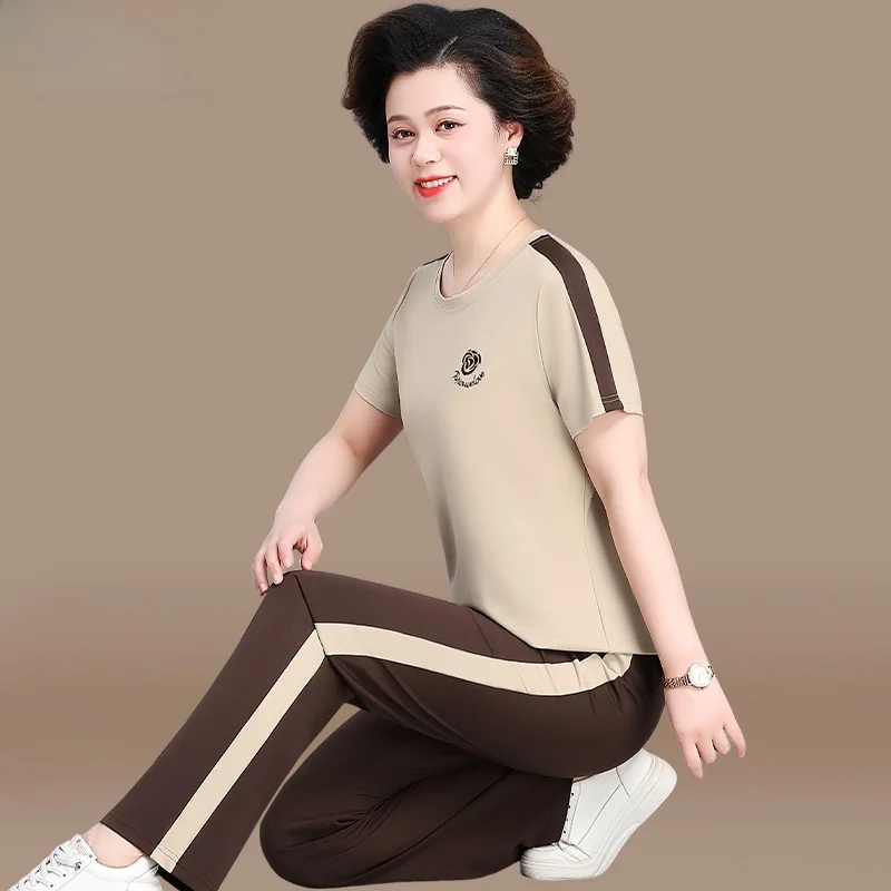 

Faionable ort Sve T-irt And Pants Set for Women Summer Sportswear Casual Loose Fit Cotton Blend round Ne Two Piece