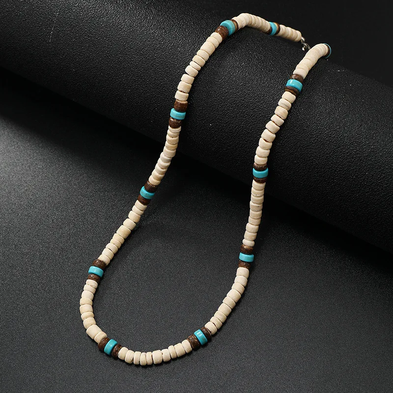 Naszyjnik dla mężczyzn New Vintage Coconut Shell Coconut Turquoise Naszyjnik, męski naszyjnik Surf Resort Collarbone — zdjęcie 5