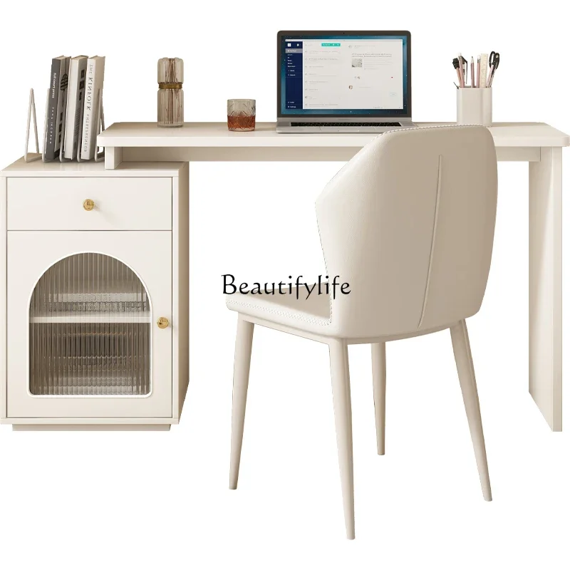 Solid wood cream style white desk simple modern desktop notebook desk