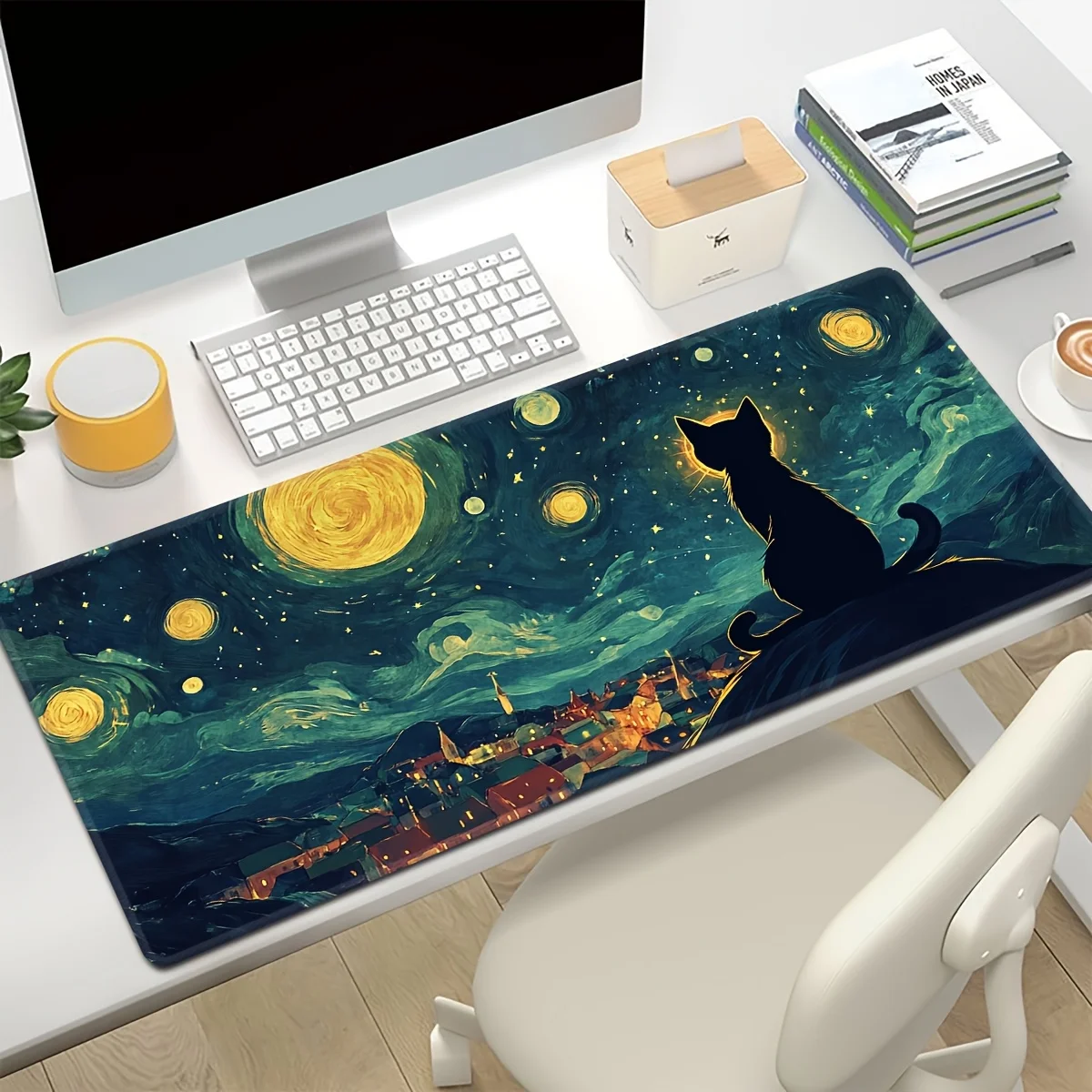 Large Gaming E-sports Computer, Desk Pad Anti-slip Mouse Pad, Rubber Mouse Pad, Precision Lock Edge, Lonely Black Cat Pattern