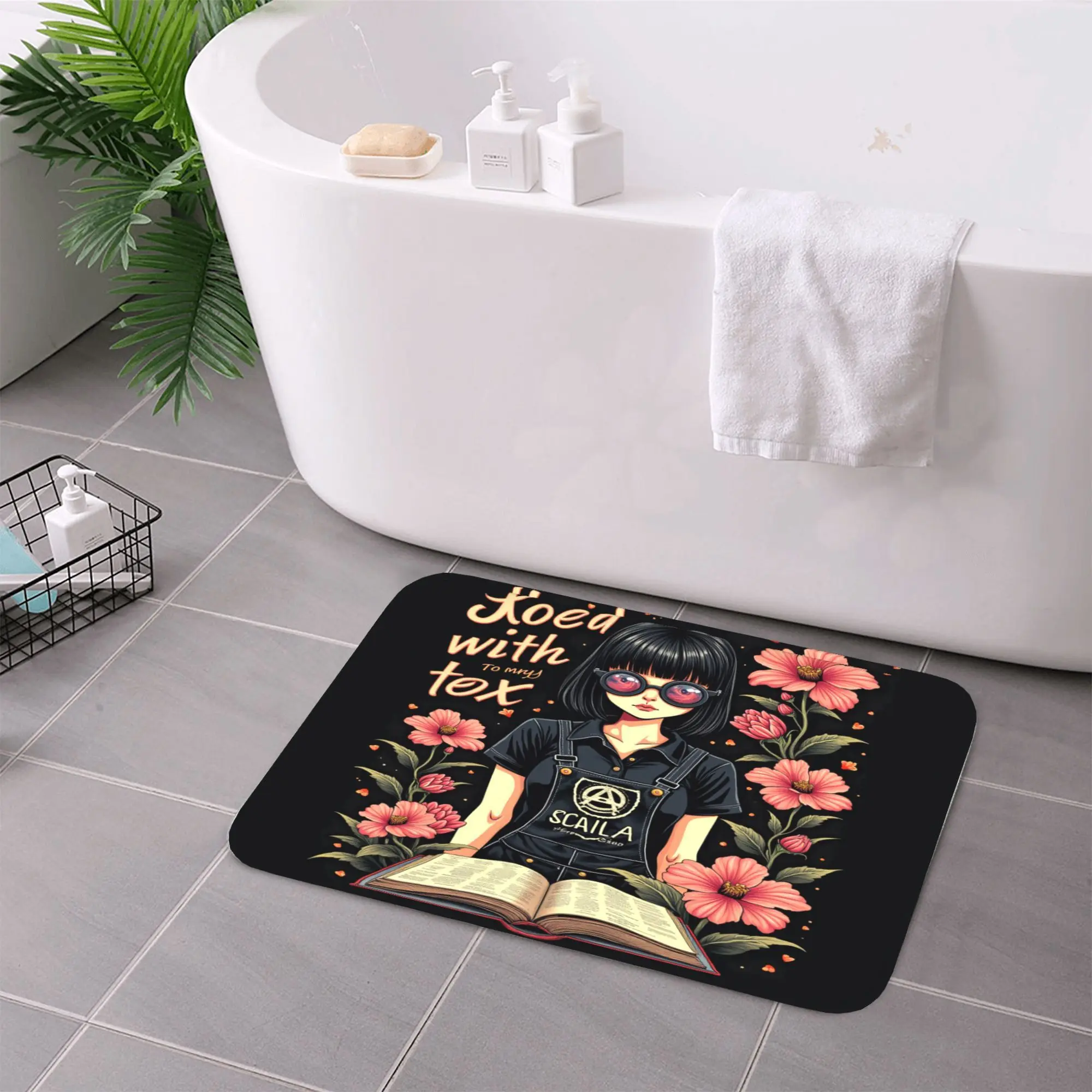 

Абстрактный впитывающий напольный коврик с цветочным рисунком и текстовым наложением, нескользящий ковер, декоративный дверной коврик