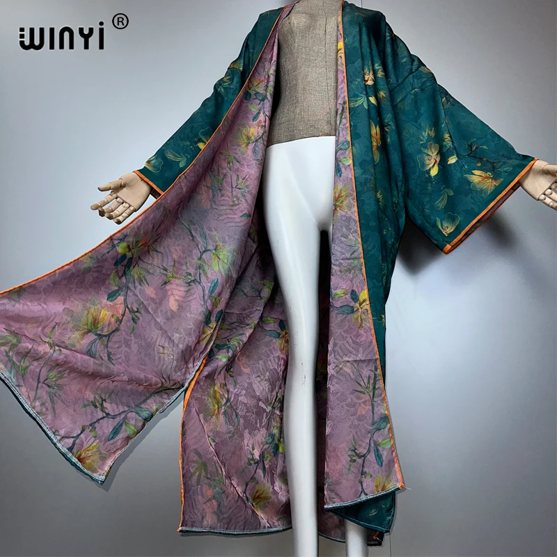 عباية WINYI عالية الجودة مطبوعة على الوجهين في دبي فستان فاخر لتغطية الشاطئ سترة أنيقة ومثيرة للعطلات بأكمام طويلة كيمونو
