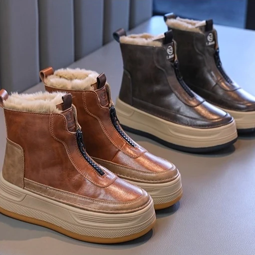 أطفال أحذية بوت قصيرة وسيم مريح الفراء الأطفال أحذية الموضة لينة أسفل 2026 العلامة التجارية الجديدة بنين بنات حذاء من الجلد الجبهة سستة #4