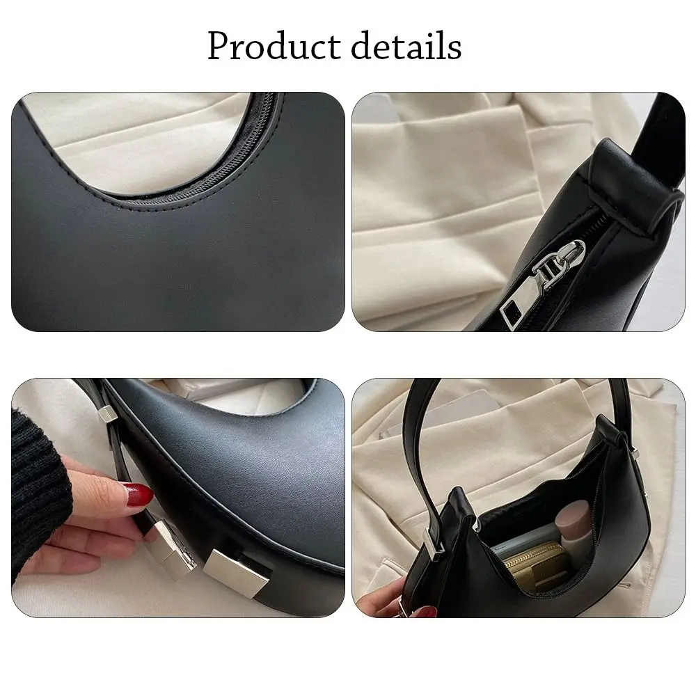 Women Female PU Leather Half Moon Tote Bags Clutch Handbags Hobos Bags Underarm Bag