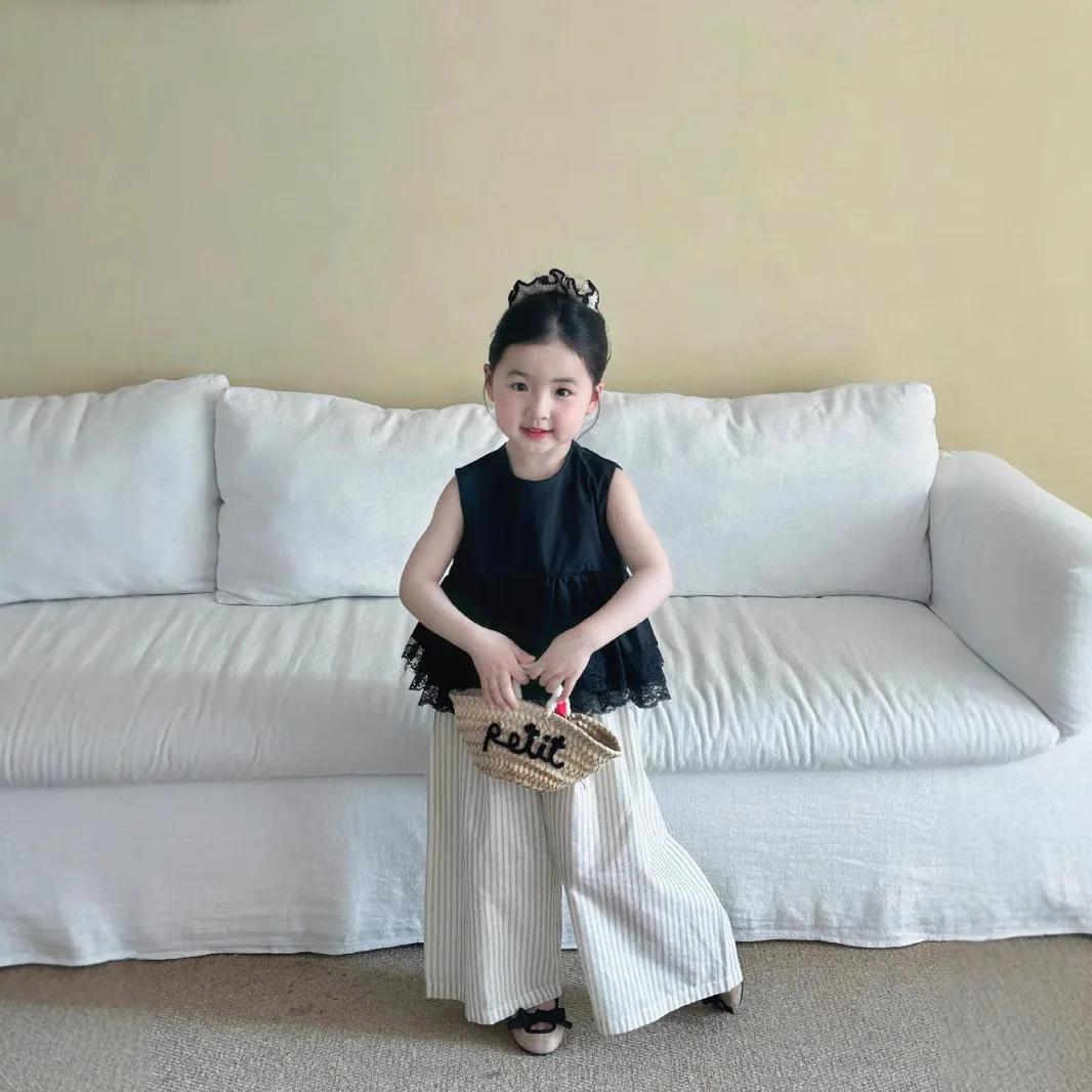 

Korean Children's Clothing Summer New Girls' Casual Loose and Comfortable Shirt Kids Solid Color Top Clothes