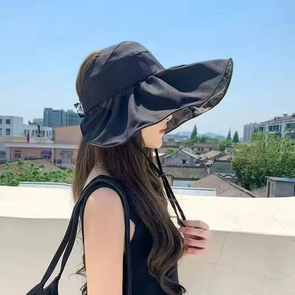 UV Protection Large Visor Sun Hat Empty Top Wide Brim Summer Sun Cap Breathable Comfortable To Wear Sunscreen Bucket Hat Ladies