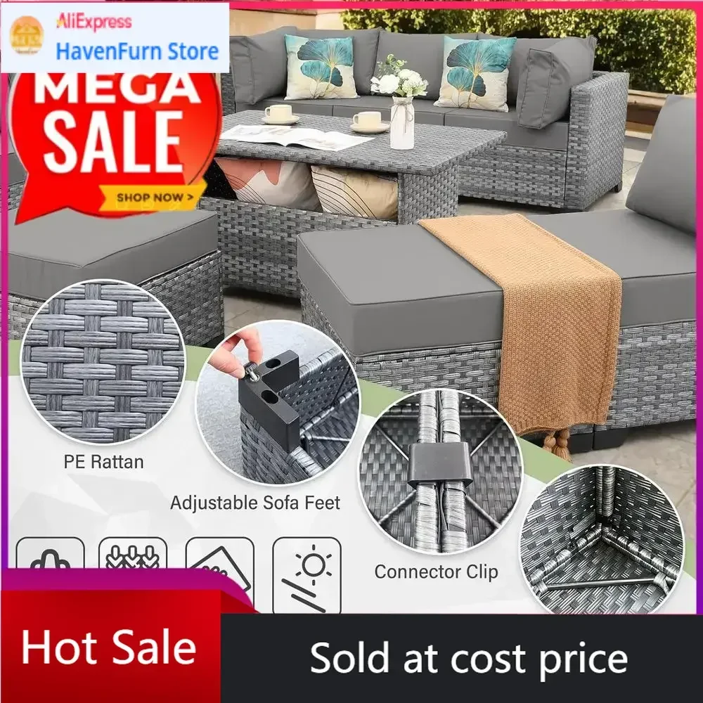 

Акционная цена! Специальное предложение! Горячая новинка! Хит продаж! Серый 9-предметный комплект уличной секционной мебели для патио.