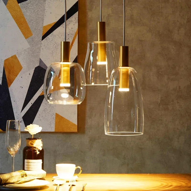 

Post-modern Simple Transparent Glasses Gold Pendant Light Single Head Restaurant Bar Aisle Balcony Cafe Bedroom Led Hanging Lamp