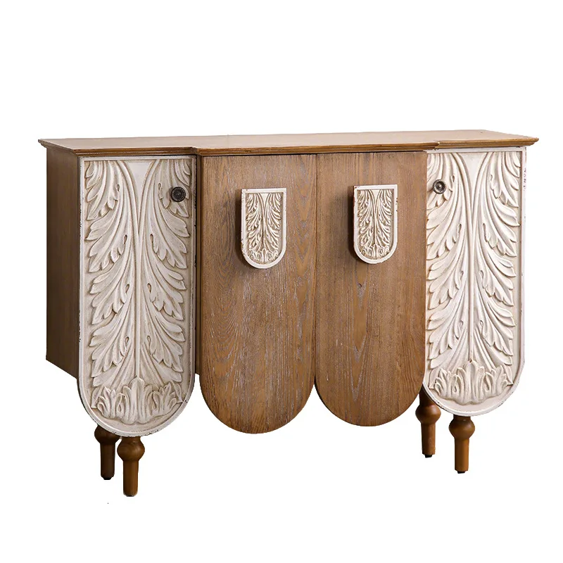 wood relief home decoration entrance cabinet, retro personalized dining side cabinet, old storage complete set of cabinets
