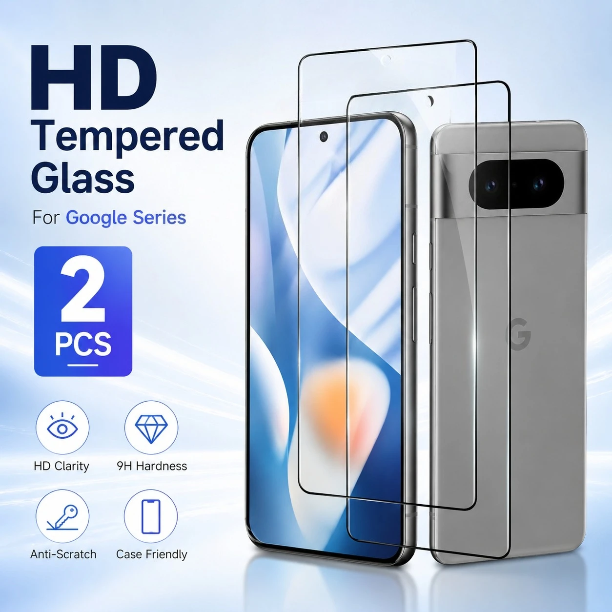2PCS Tempered Glass  For Google Pixel 9 Pro 8 7 6a High-definition  Screen Protector Fingerprint Unlocking Scratch Resistant