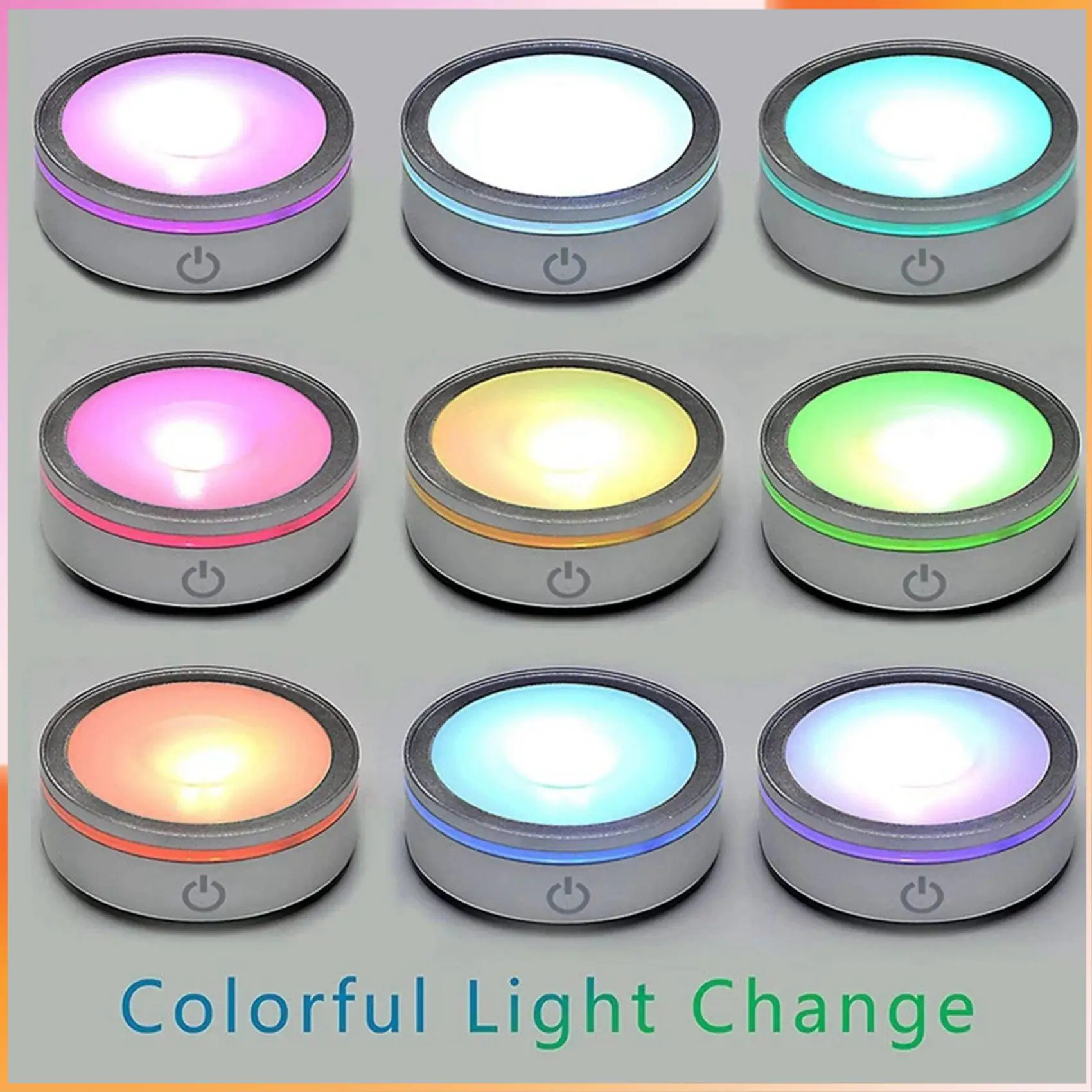 A93Z 2X LED Light Base With Sensitive Touch Round Colorful Stand Display For 3D Crystal Glass Art Photo Frame Silver Concave
