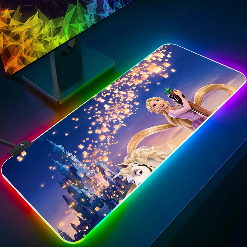 Disney PrincessRGB Pc Gamer Keyboard Mouse Pad Mousepad LED Glowing Mouse Mats Rubber Gaming Computer Mausepad