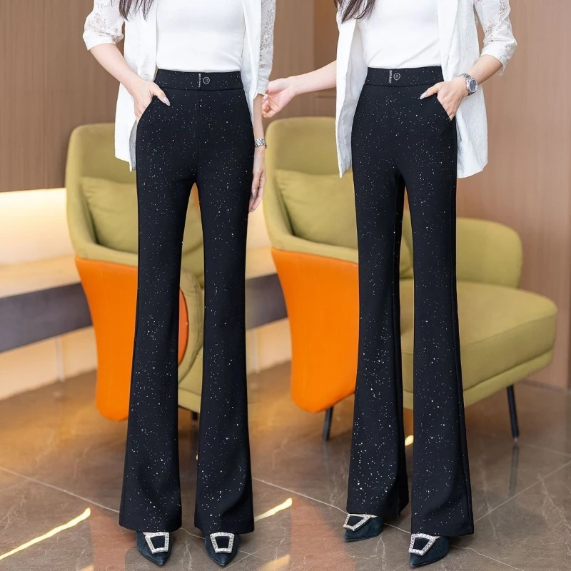 Starry Sky Sparkling Micro Pull Pants Women 2026 Spring New Elastic Waist Slimming and Versatile Fashion Versatile Pants