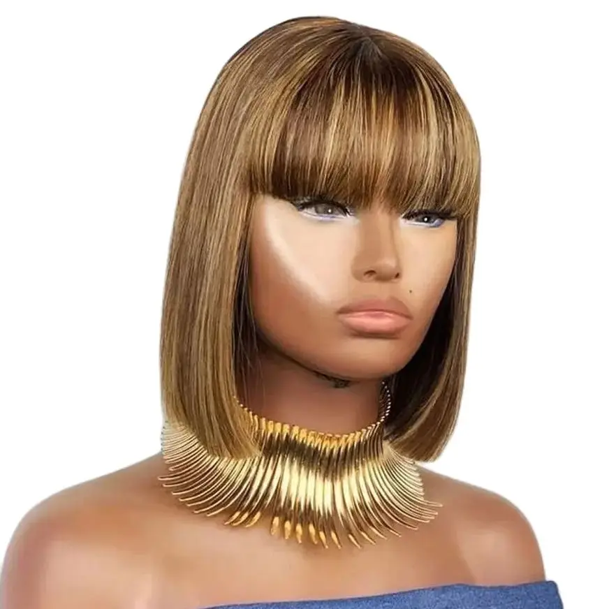 

LD 180% Плотность Машинные Парики Выделите Коричневые Цветные Кости Прямые Человеческие Волосы Боб Парики P1B 30 Человеческие Волосы С Челкой Для Женщин