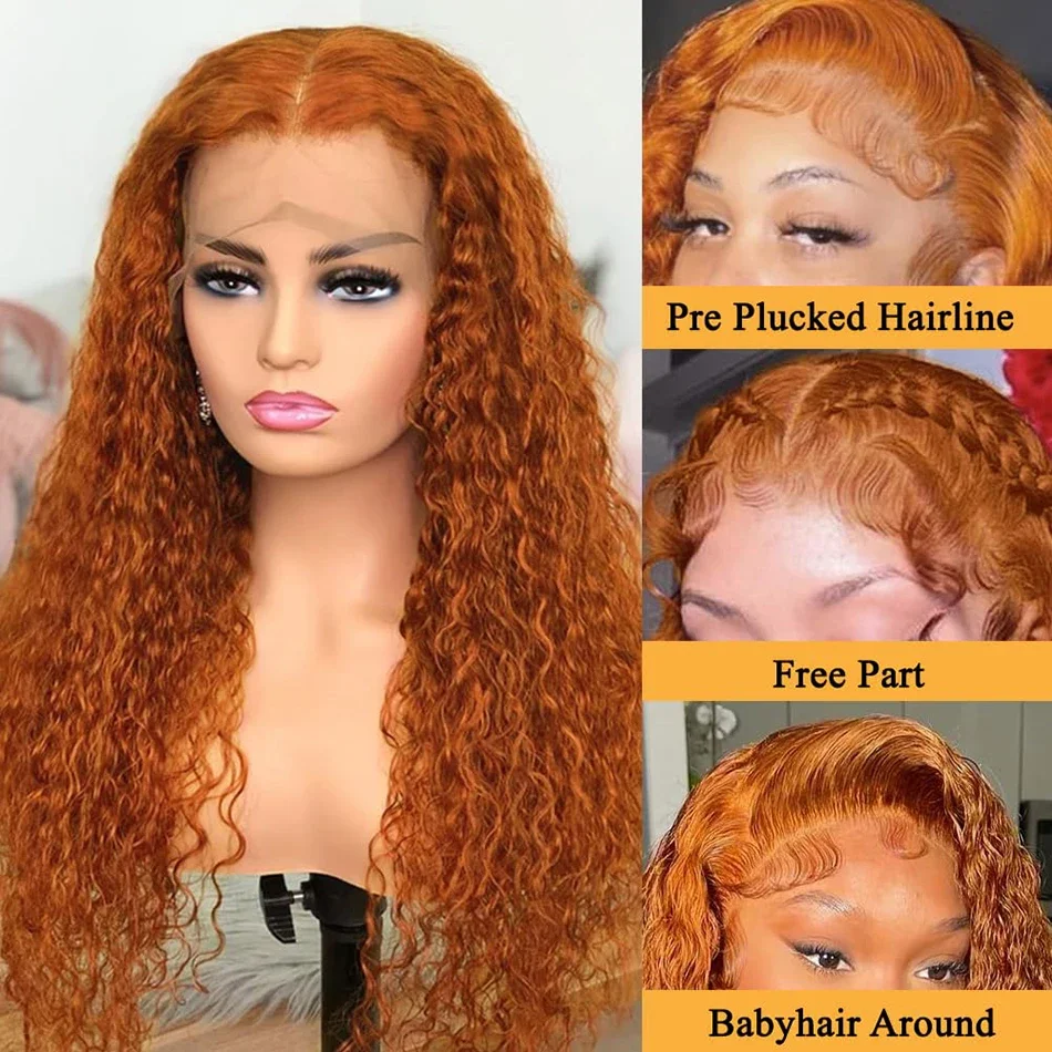 13x6 HD 30 Inch Ginger Orange Lace Front Wig Loose Deep Wave Curly Lace Front Human Hair Wigs Water Wave 13x4 Lace Frontal Wigs image 3