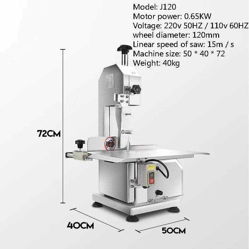 Electric Bone Saw Machine 0.65KW Meat Bandsaw Blades Butchering Rust-Proof Carbon Steel Tabletop Emergency Stop Button Sawing