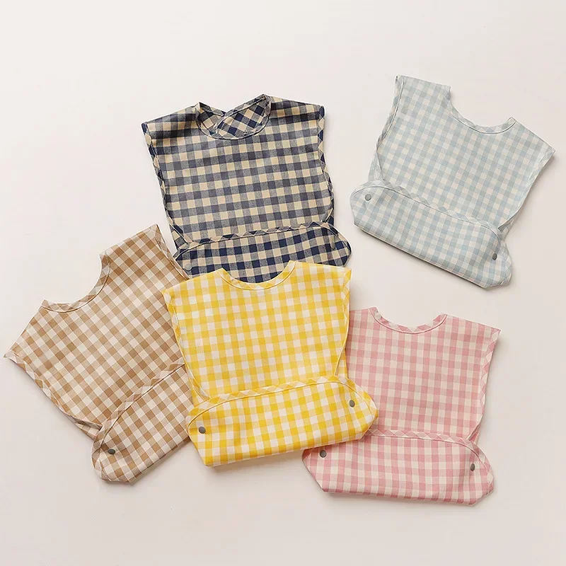 1 Pc Fashion Plaid Baby Waterproof Bibs Cotton Bib for Newborn Boys Girls Baby Saliva Rice Pocket Towel Child Supplies Stuff