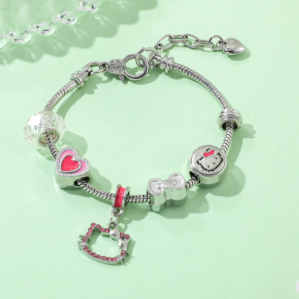 

Fashion Cartoon Sanrio Hello Kitty Bracelet Classic Figure KT Cat Creative DIY Accessories Birthday Toy for Friend Gifts