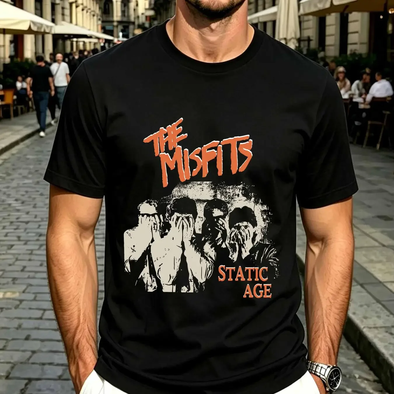 washed T Shirt MISFITS Static Age Heavy Metal vintage Washed Casual Stretched Versatile graphic Unisex Breathable