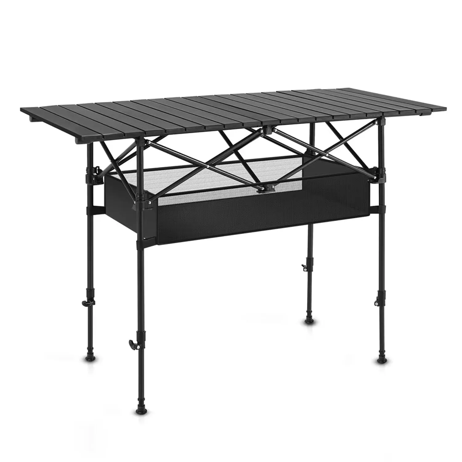 Klappbarer Campingtisch, verstellbarer Aluminium-Rolltisch mit großem Stauraum und Tragetaschen für Strand, Camping, Grillen, Party, Picknick