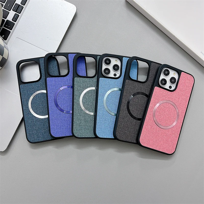 

For iPhone 16 15 13 14 12 Pro Max Plus For Magsafe Fashion Magnetic Linen Patterned Phone Case Shock Resistant Protective Case