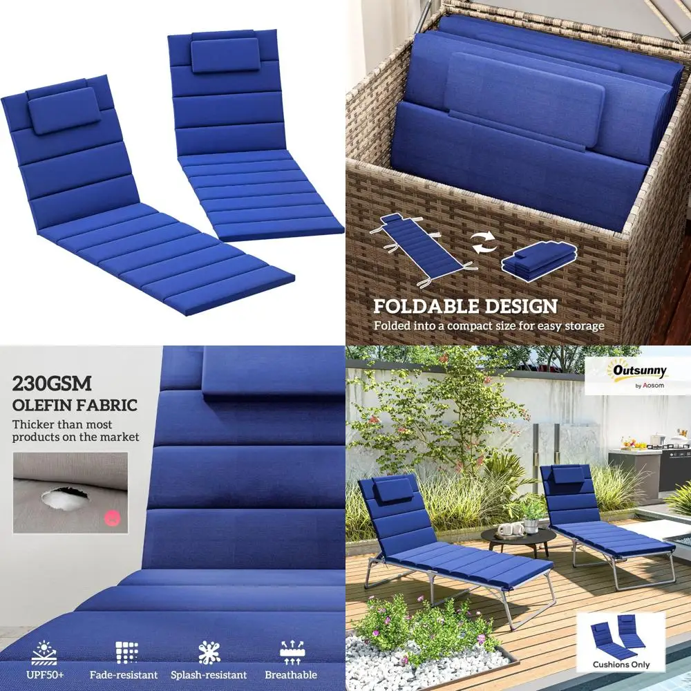 

Patio Lounge Chair Cushion Set, 2 Pieces, 80x26, UPF50+, 230gsm Olefin Fabric, 25D High-Density Foam, Foldable Chaise Lounge Cus