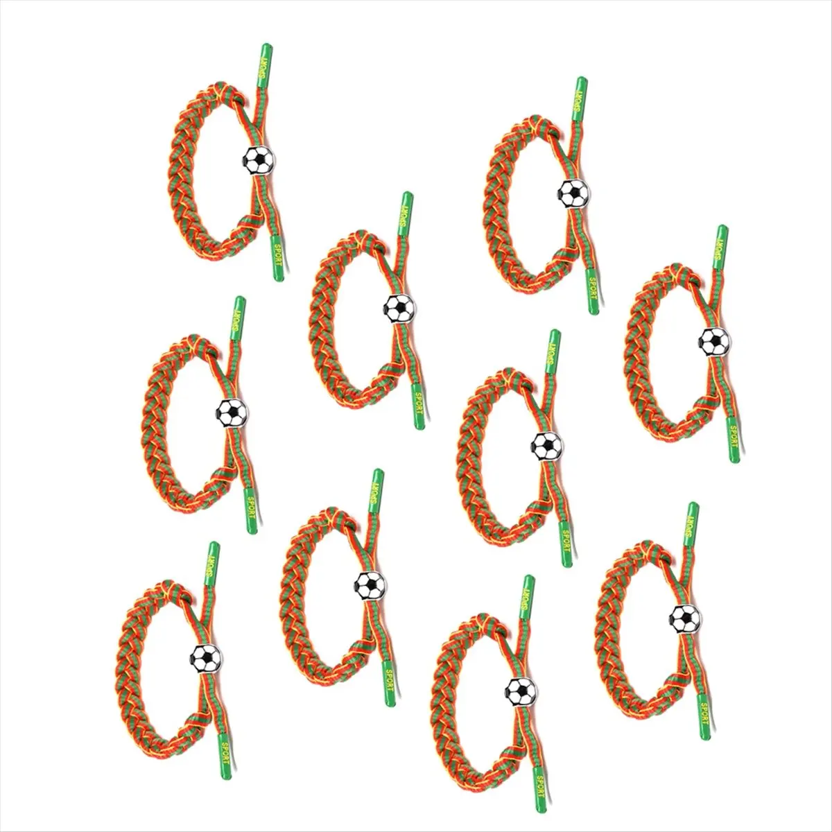 ABME 10 قطعة قابل للتعديل كرة القدم المنسوجة التفاف سوار الرياضة المشجعين سوار الحدث التذكارية للرجال المرأة أساور مطوية B