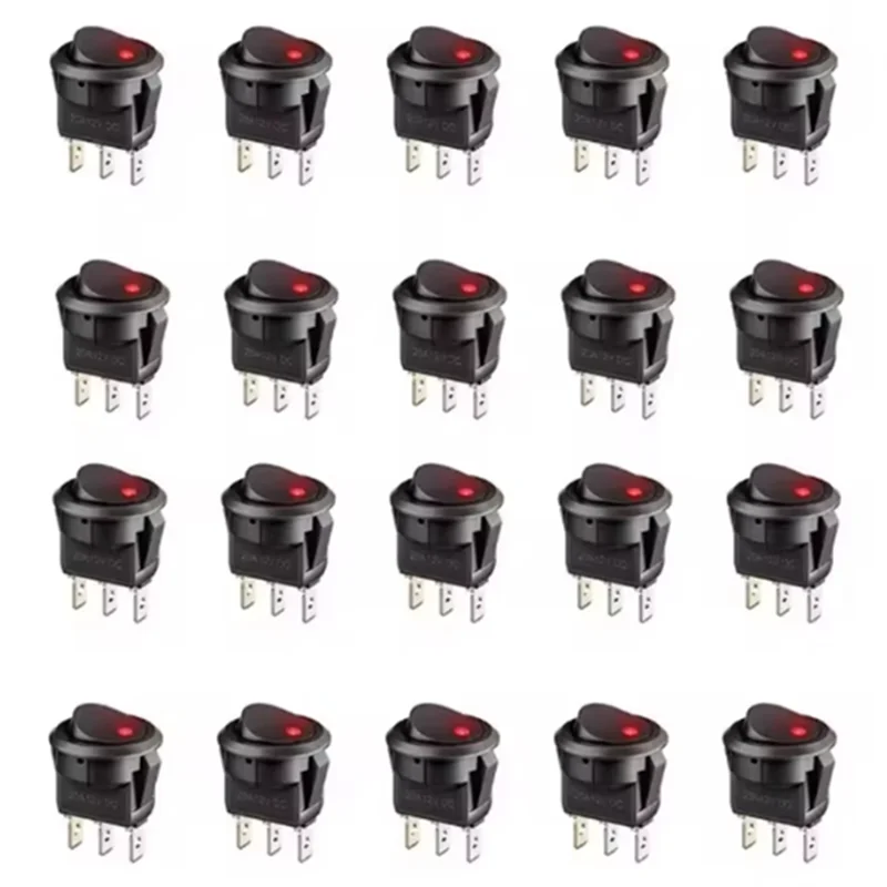 【ADD TO CART 】On-Off Control Push Button Switch 3 Pin 12V 20A Amps 20Pcs Car Truck Rocker Round Toggle LED Switch