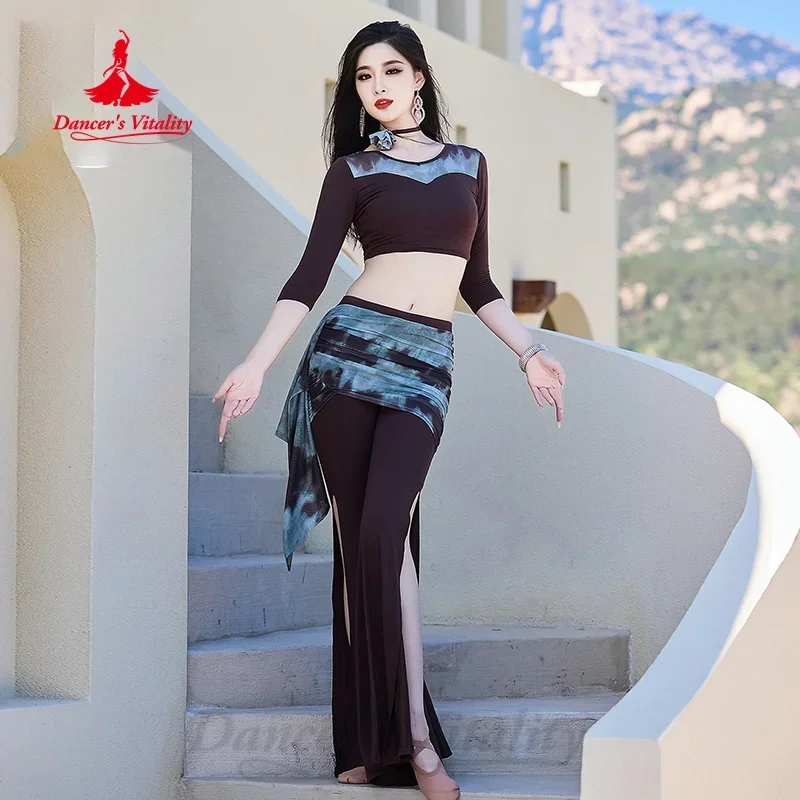 BellyDance Practice Set Women's V-neck Slimming Top+Sexy Split Pants 2pcs Adult Oriental Dance Professional Training Clothes