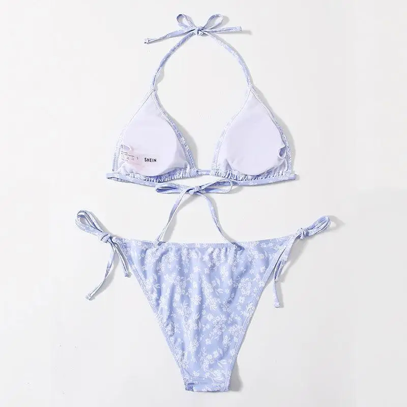 Sexy Bikini Set Bathing Suit Women 2024 New Lace Up Neck Swimsuit Fragmented Flower Beach Swimsuit Beach Bikini Swimsuit