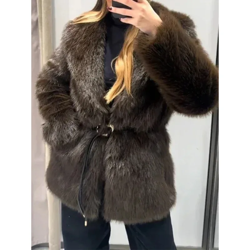 

HUISONG однотонные свободные куртки с поясом для женщин, куртка Mao с длинными рукавами и лацканами, женская модная стильная новая модная зимняя куртка