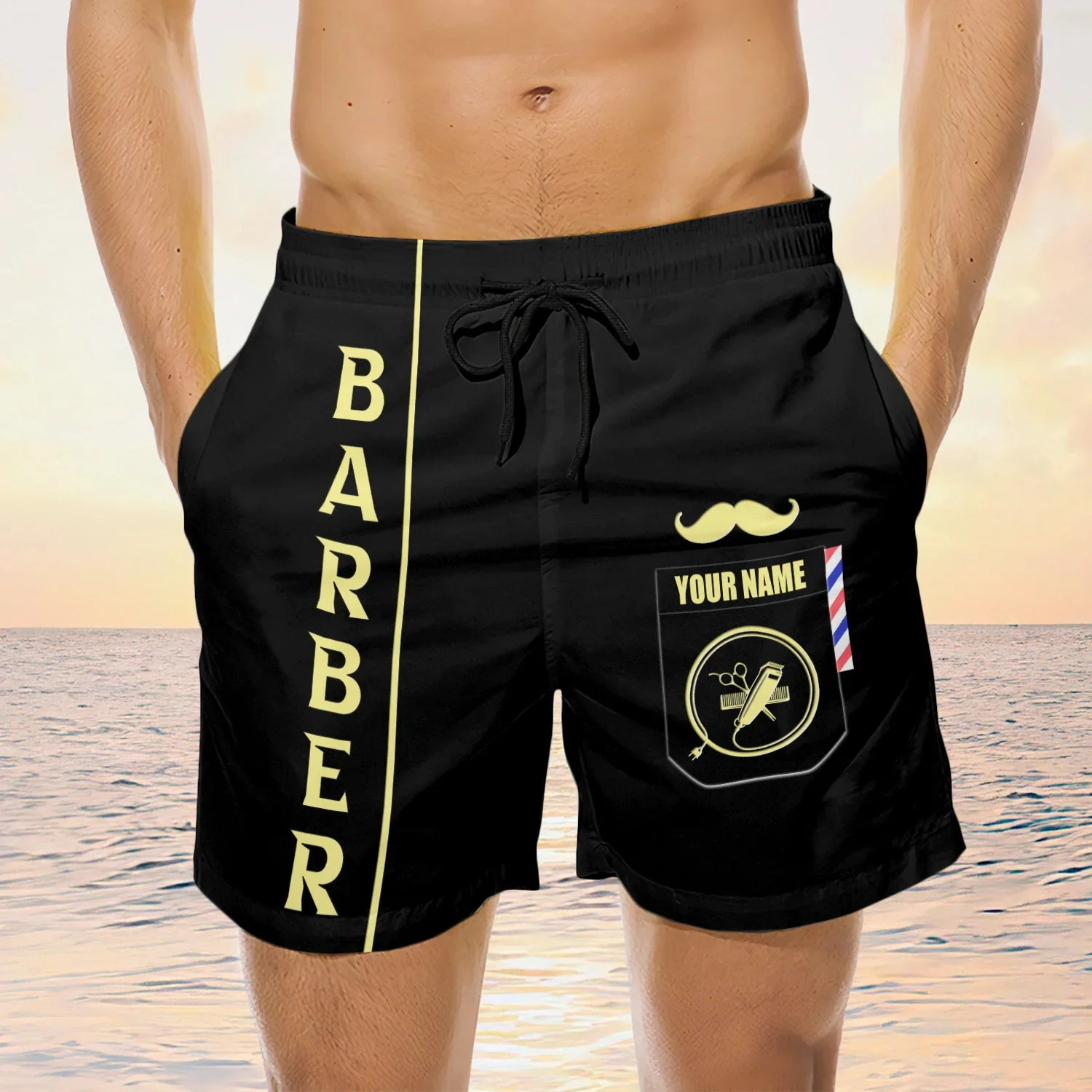 PLstar Cosmos Barber Custom Name 3D Printed Men‘s Shorts Unisex Board Shorts Summer Beach Harajuku Casual Shorts DKD-06