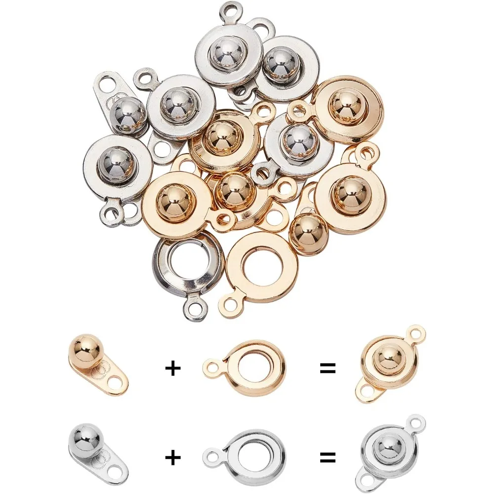 

12 Sets 2 Colors Snap Clasp Stainless Steel Button Clasps with 2 Holes Fastener Clasp Connector Jewelry Clasps for Making