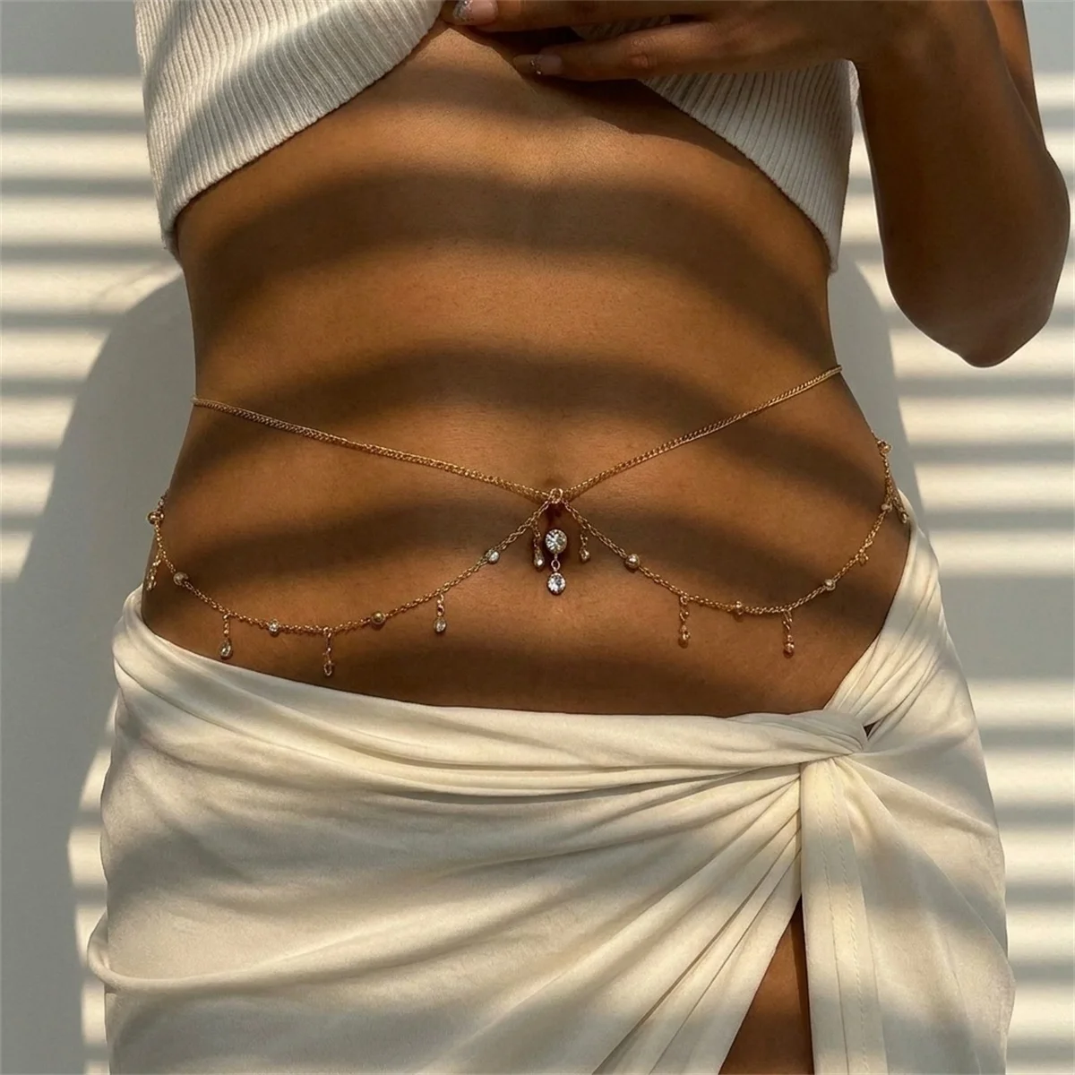 HipHop Doppelschichten Bauchketten für Frauen Y2K Gold Farbe Strand Bikini Taille Körperkette Schmuck Eleganz Vielseitiges Zubehör