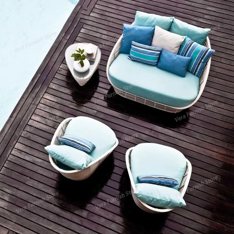 Courtyard Leisure Outdoor Sofas Tea Table Combination Fashion Modern Garden Sofas Balcony Vine Weaving Furniture Lshysf