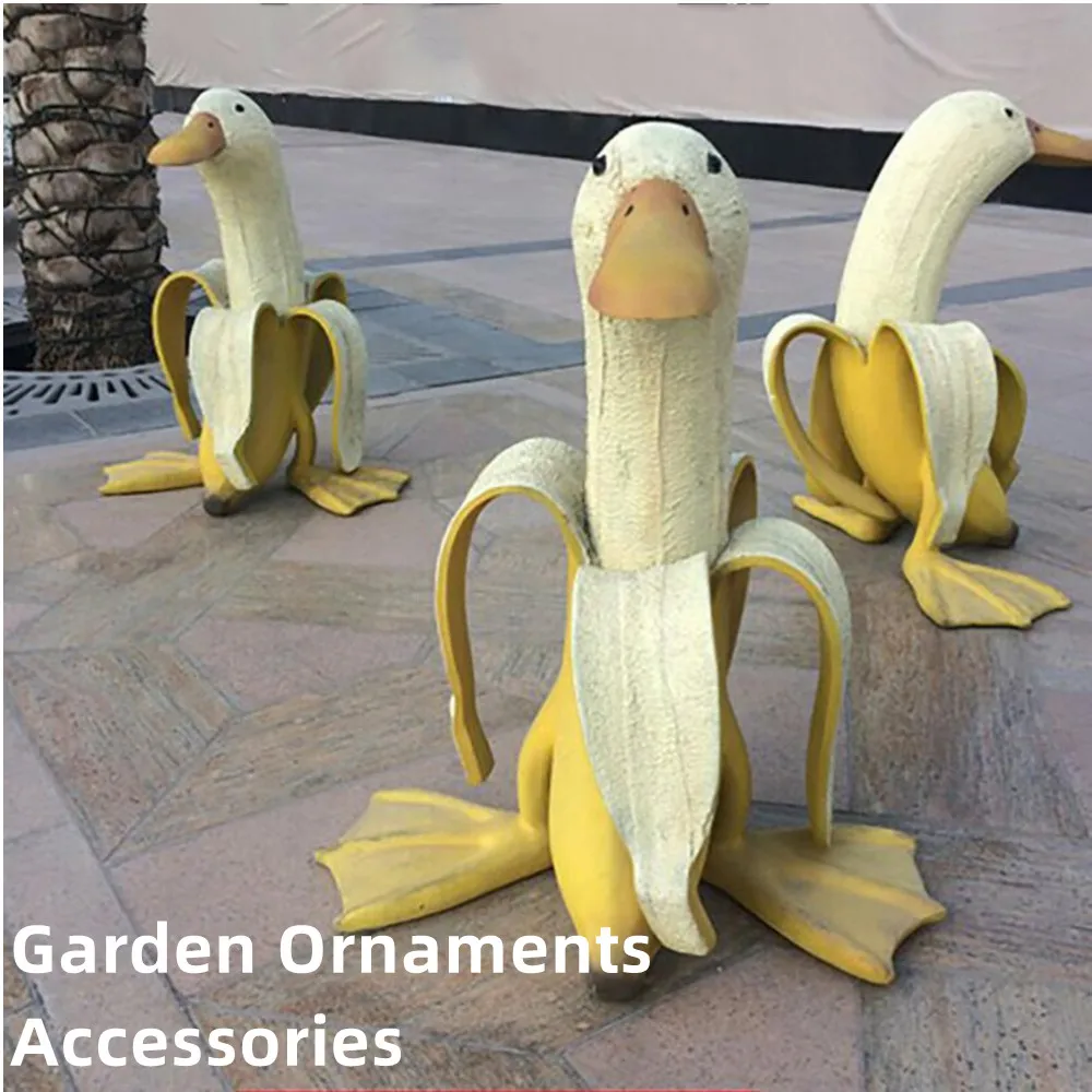 

New Banana Duck Art Statue Garden Yard Outdoor Decor Cute Funny Whimsical Peeled Banana Duck Figurines Decoration Ornaments