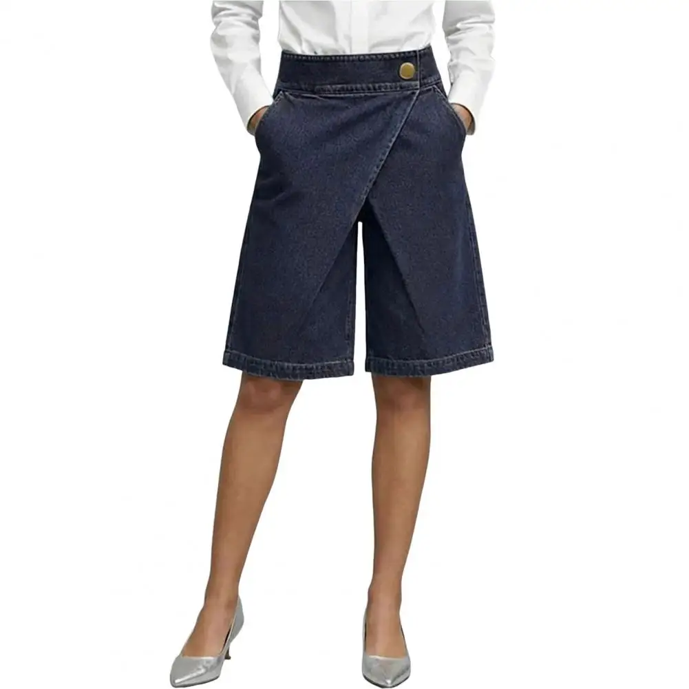 Shorts Bermuda de Mezclilla Elástica para Mujer, Shorts de Jean de Cintura Alta hasta la Rodilla, Shorts Holgados con Botones para Verano