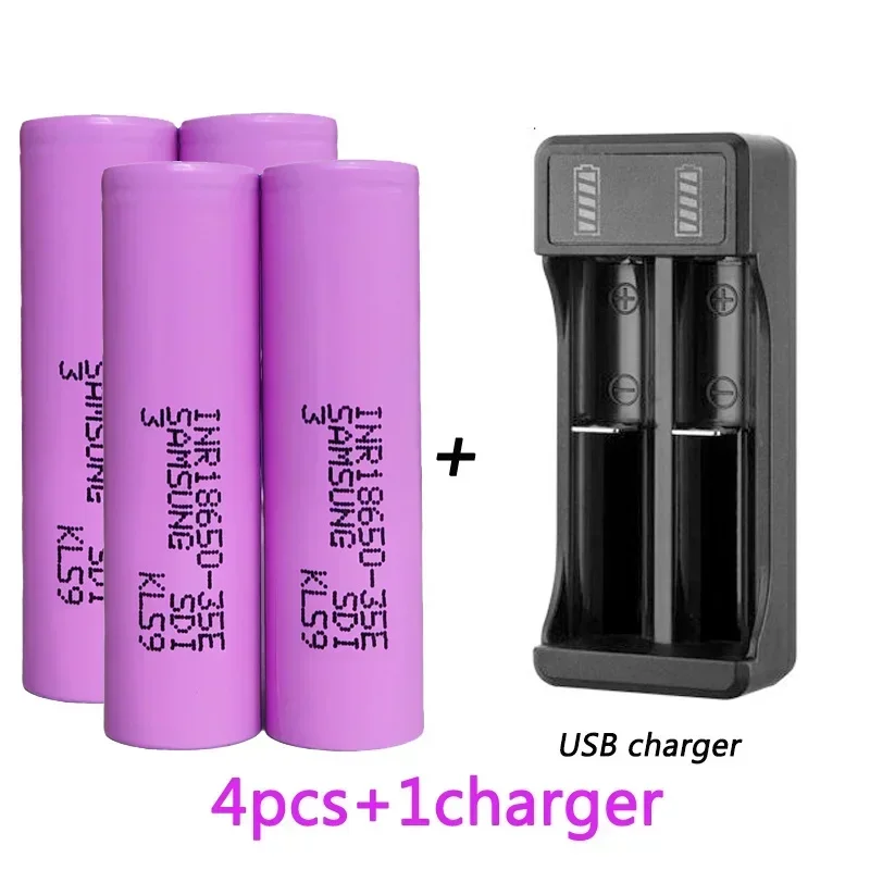 New18650 Battery 2500mAh 3.7V 18650 Lithium-ion Battery 3.7V INR18650-35E Flashlight Rechargeable Battery with Charger