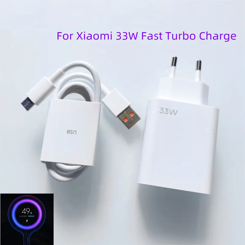 For Xiaomi 33W Fast Charge EU US Phone Cargador For Mi 10 9 8 10T 10s Blackshark 2 Redmi K40 30 Note 11 10 Poco M2 Pro Chargeur