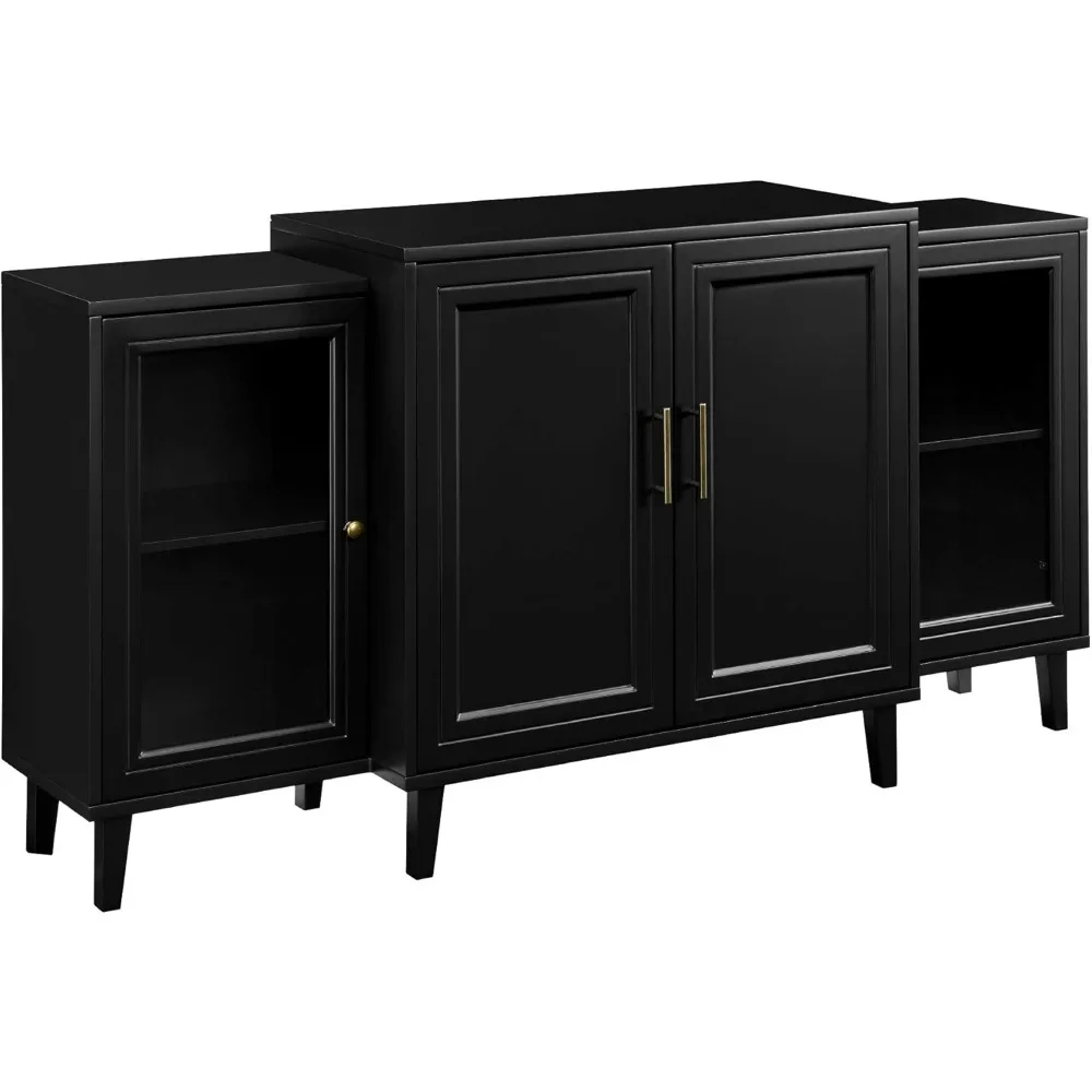 4-Door Tiered Modern-Sideboard-Buffet Stand for Storage, 62, Black