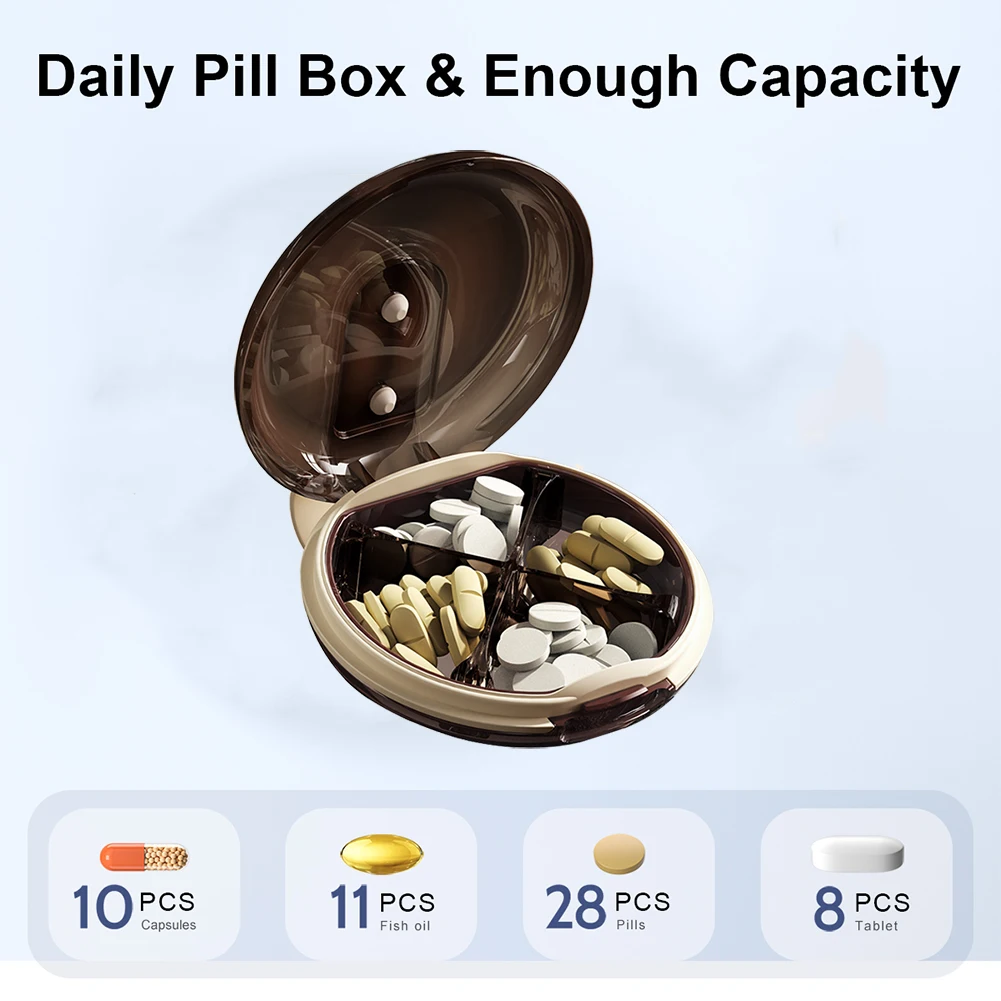 4 Compartment Travel Pill Organizer, Cute Small Pill Box, Pocket Pharmacy for Pocket, Portable Daily Pill Case Moisture Proof