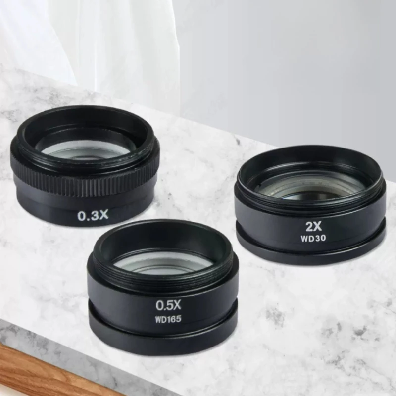 Objectif auxiliaire 0,3X/0,5X/2X, interface 42 mm, lentille de Barlow pour microscope industriel, pour étendre la distance de travail